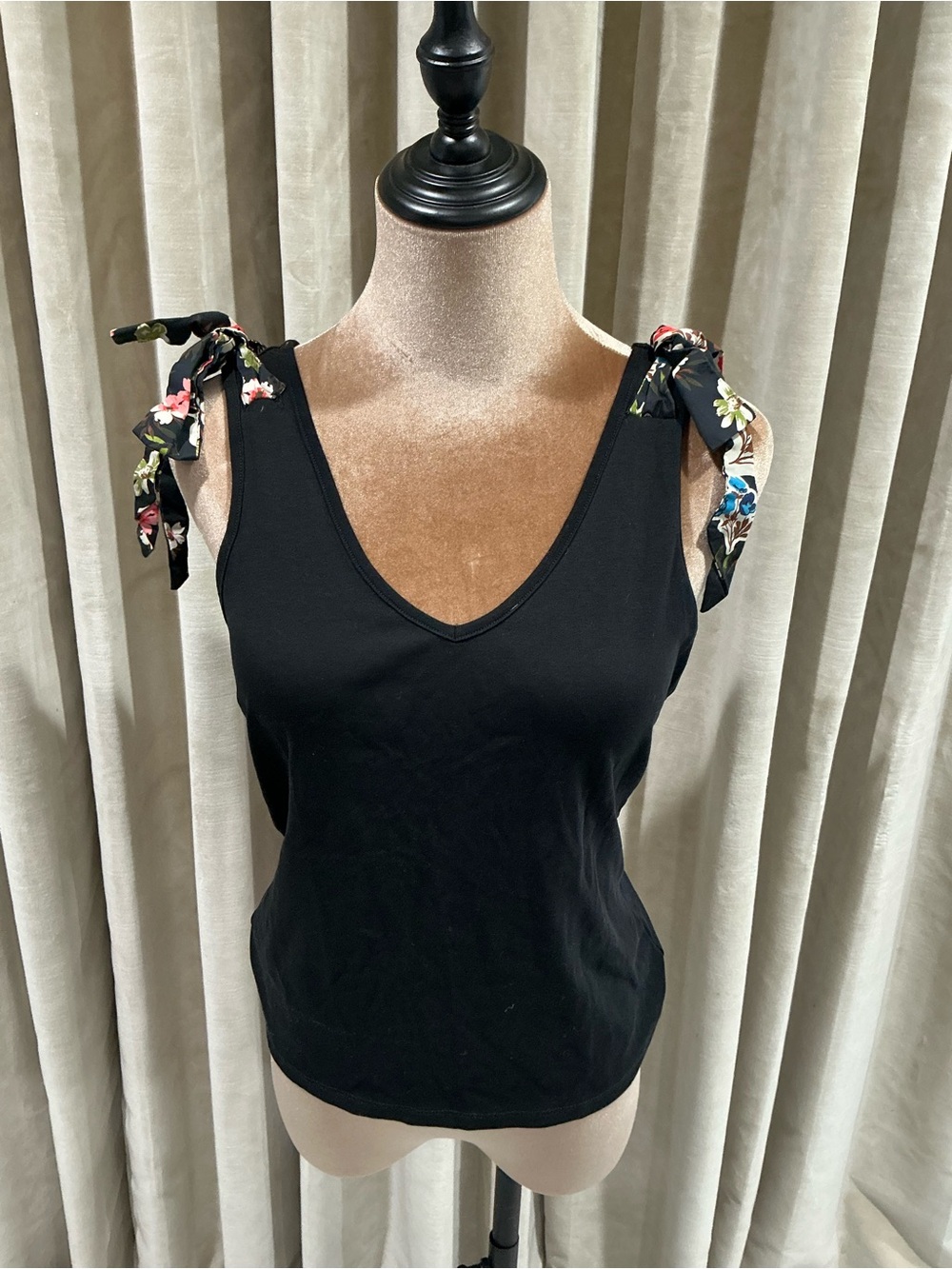 Black Tie-Shoulder V-Neck Tank Top